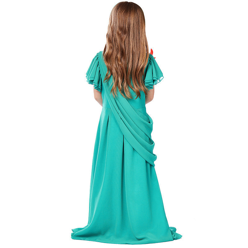 Girl costume as Statue of Liberty with elegant dress and accessories Mune Fashion