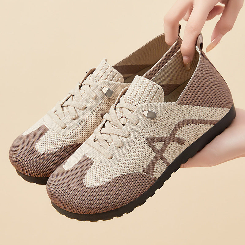 Women's comfortable knitted slip-on sneakers with elastic shaft, decorative lacing, and flexible non-slip outsole Mune Fashion