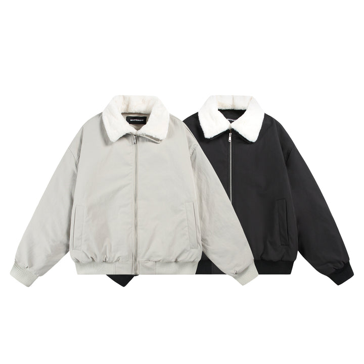 Men's Boxy Bomber Jacket with Teddy Collar and Ribbed Hem Mune Fashion
