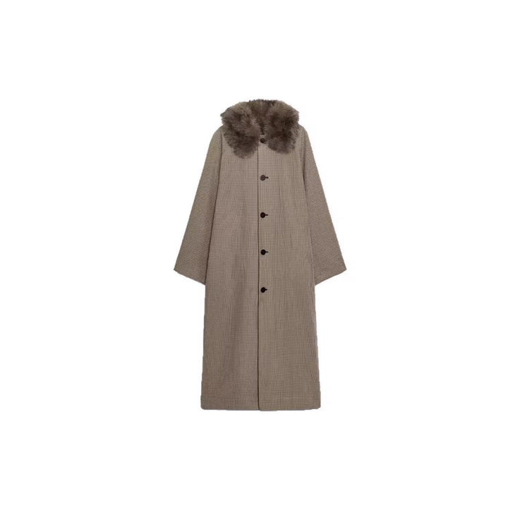 Women's longer Oversize wool coat with removable faux fur collar and side inset pockets Mune Fashion