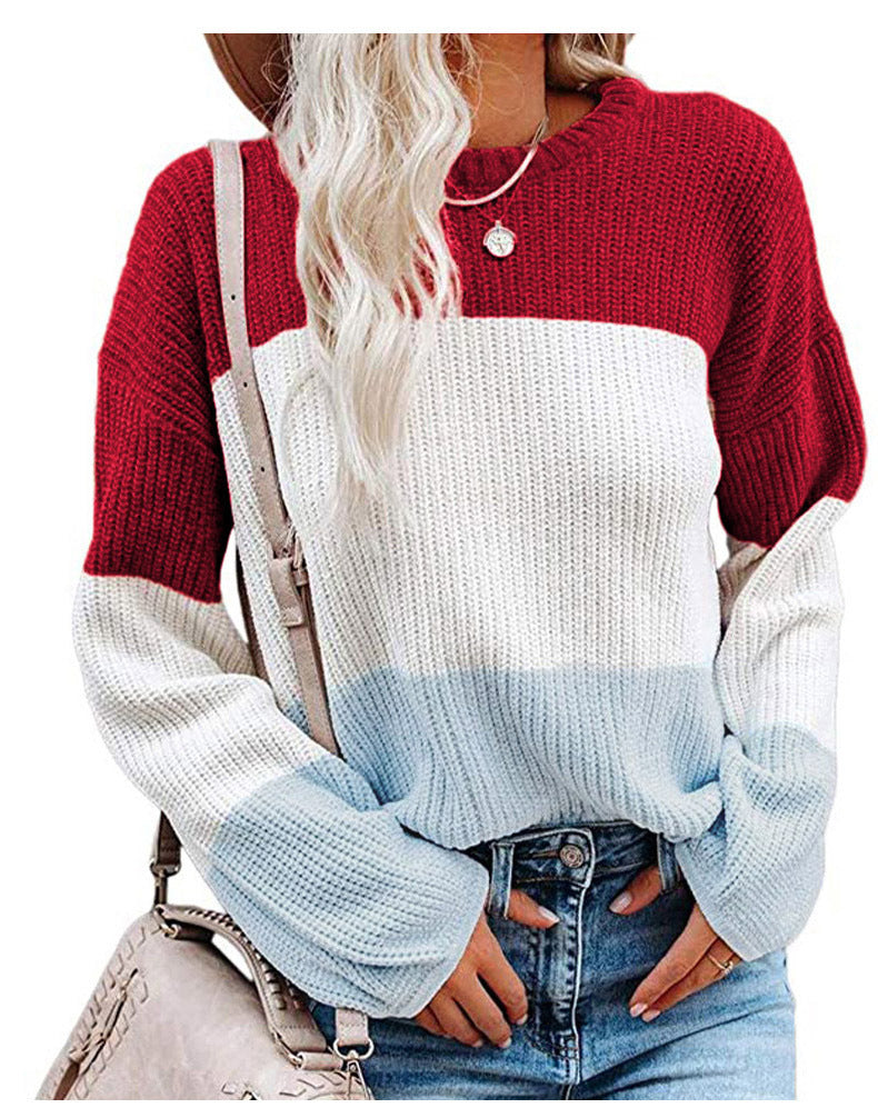 Women Oversize Colorblock Knit Sweater with Balloon Sleeves Mune Fashion