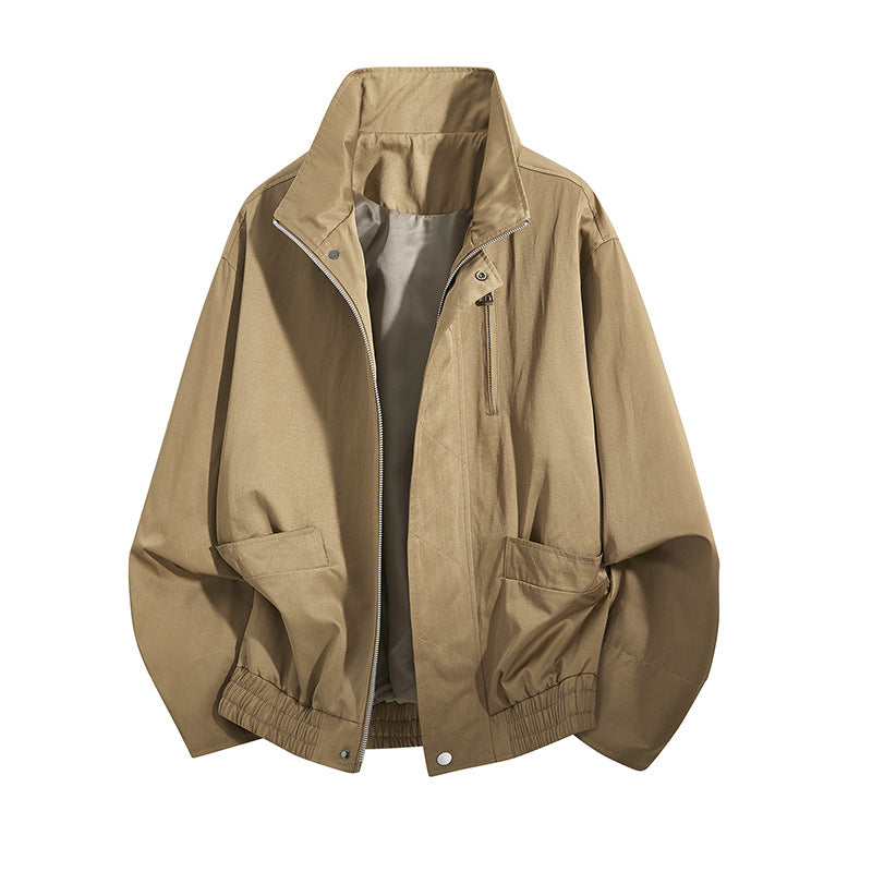 Men's Lightweight Utility Blouson Jacket with Stand Collar and Elastic Hem Mune Fashion