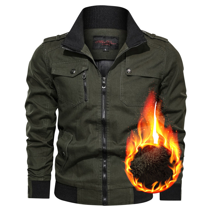 Men's Canvas Field Blouson with warming Teddy fleece lining, shoulder epaulettes, and ribbed cuffs Mune Fashion
