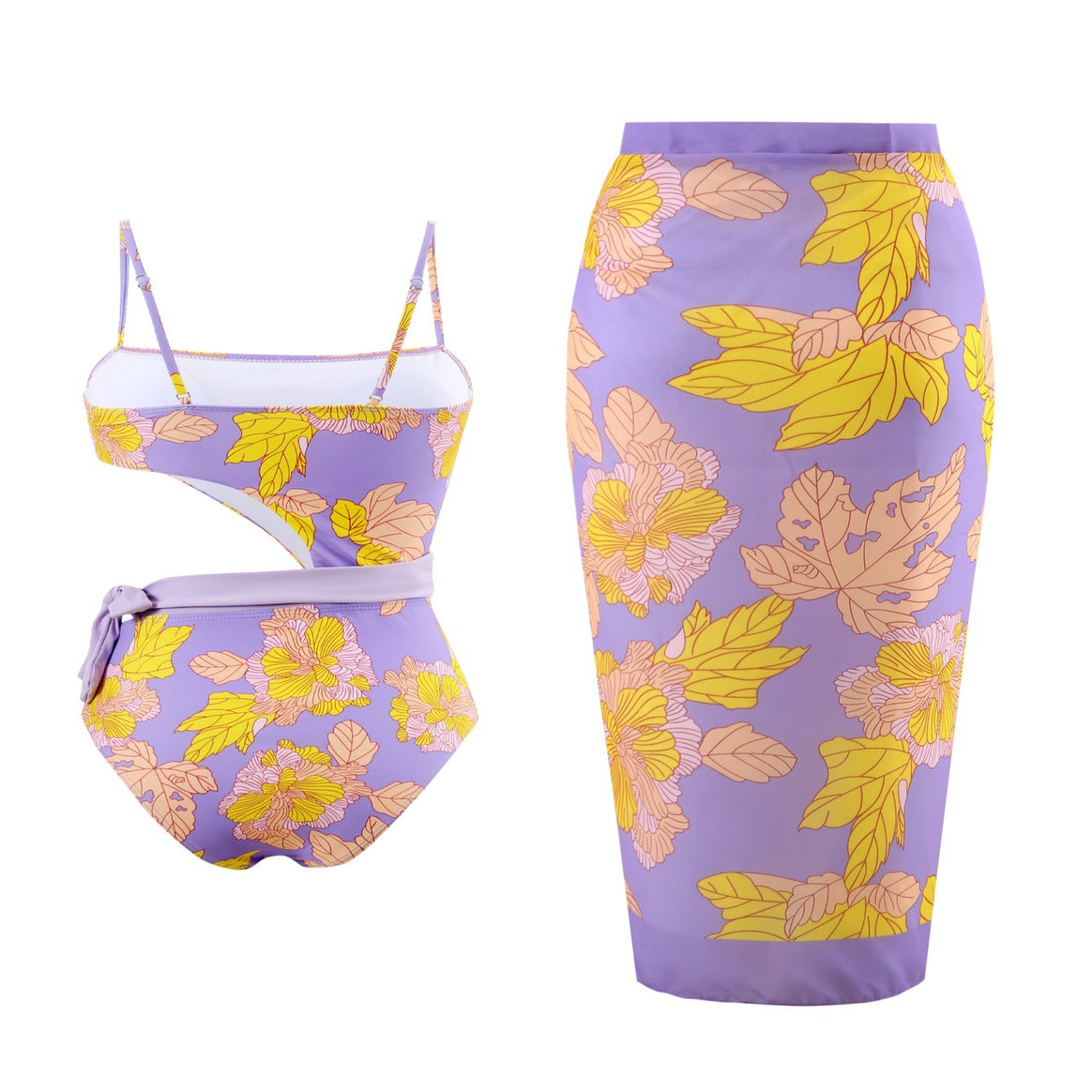 Ladies' one-piece swimsuit with floral design and wrap skirt Mune Fashion