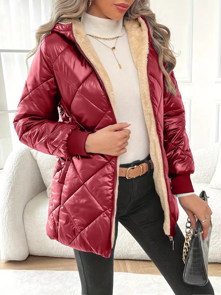 Women's quilted jacket with teddy lining and hood Mune Fashion