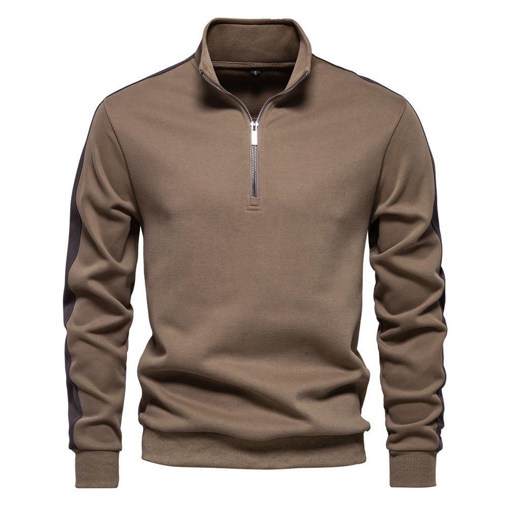 Men's stand-up collar sweater with short zipper and contrast side stripes Mune Fashion
