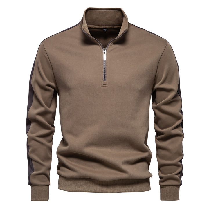 Men's stand-up collar sweater with short zipper and contrast side stripes Mune Fashion