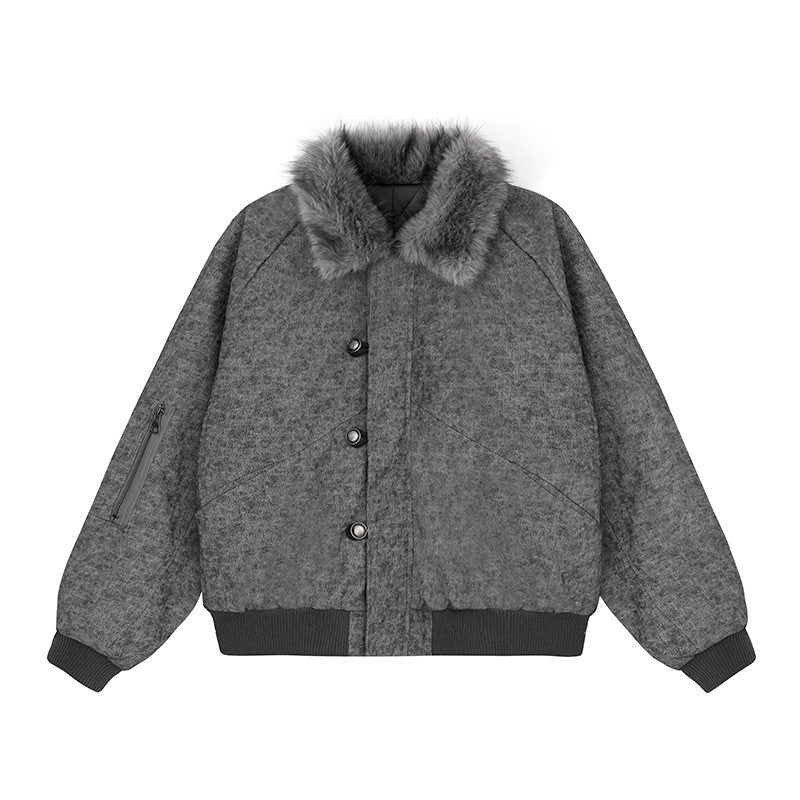 Women's padded bomber jacket with faux fur collar, oversized silhouette and sleeve zipper pocket Mune Fashion