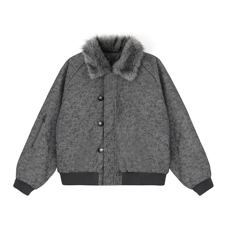 Women's padded bomber jacket with faux fur collar, oversized silhouette and sleeve zipper pocket Mune Fashion