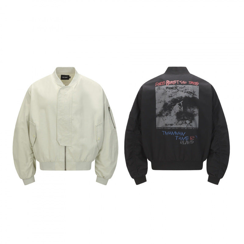 Unisex Short Cut Boxy Bomber Jacket with Concealed Front Placket and Flap Pockets Mune Fashion