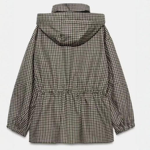 Women checkered anorak with hood and drawstring Mune Fashion