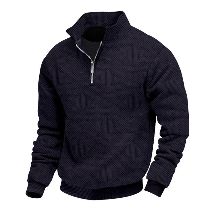Men's fine-structured half-zip sweater with graphic waffle-knit look and stand-up collar Mune Fashion