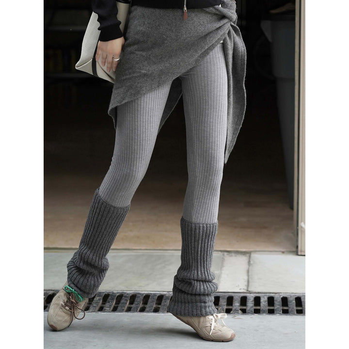 Women's Ribbed Thermal Leggings with High Waist and Knitted Cuffs Mune Fashion