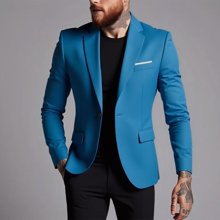 Men's Tailored One-Button Blazer made of Stretch Fabric with Narrow Lapels and Flap Pockets Mune Fashion