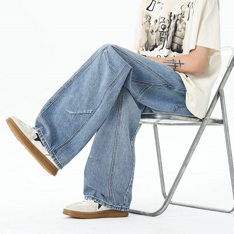 Men's Extra Wide Baggy Jeans with Low Crotch and Distinctive Contrast Stitching Mune Fashion