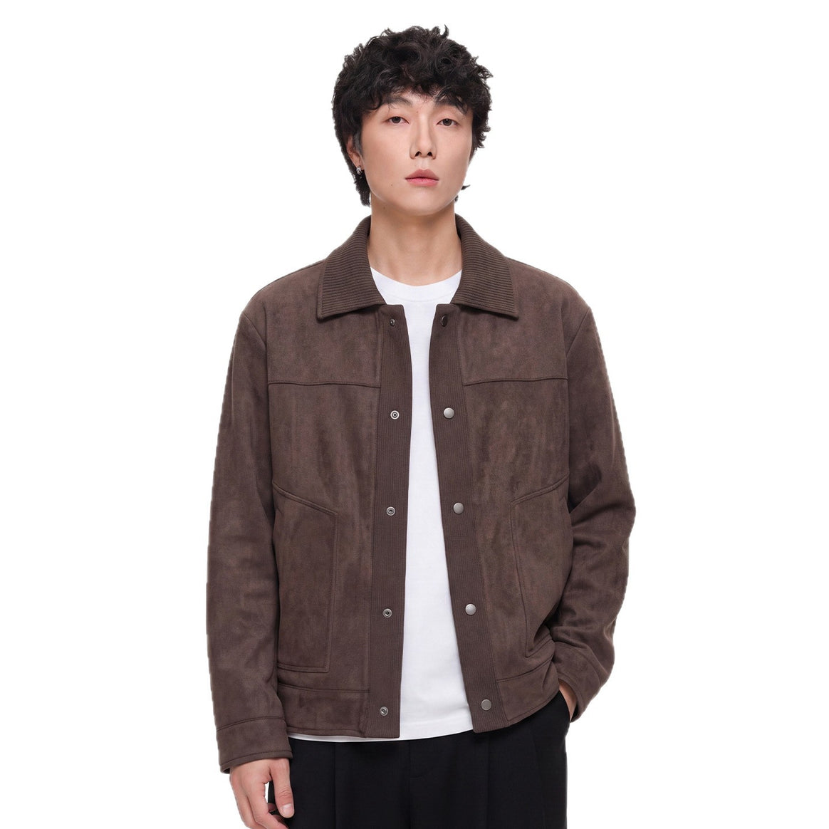 Men's overshirt jacket in suede look with ribbed collar and press stud placket Mune Fashion