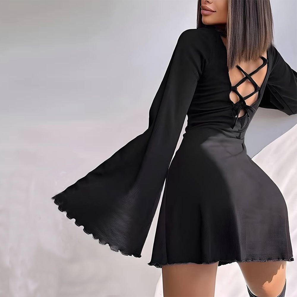 Women’s A-line mini dress with flared trumpet sleeves and fitted silhouette Mune Fashion