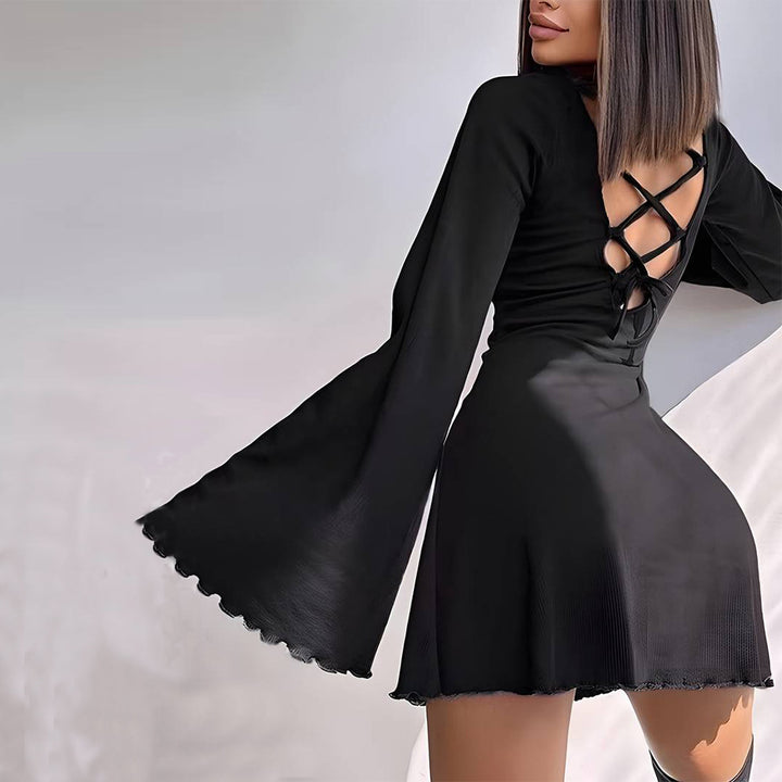 Women’s A-line mini dress with flared trumpet sleeves and fitted silhouette Mune Fashion