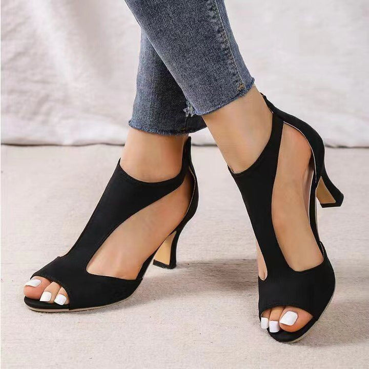 Ladies' elegant open-toe ankle boots with side cutouts and cushioned block heel Mune Fashion