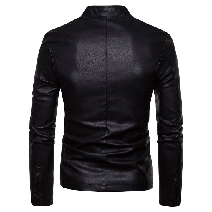 Men's Slim-Fit Faux Leather Jacket in Biker Style with Stand Collar and Front Zipper Mune Fashion