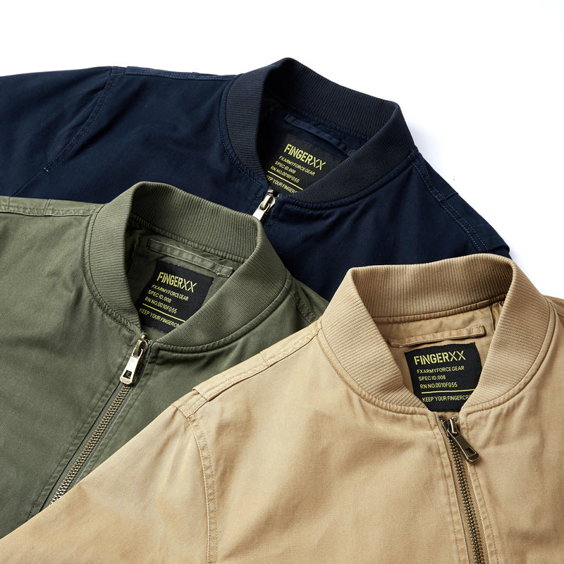 Men's Short-Cut Canvas Bomber Jacket in Utility-Field Style with Pocket Organizer Mune Fashion