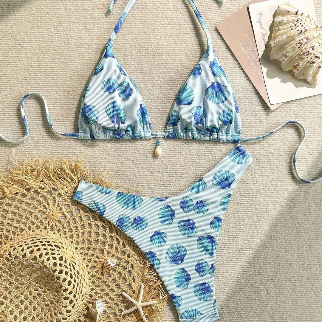 Women's triangle bikini with shell print and delicate ruffle details Mune Fashion