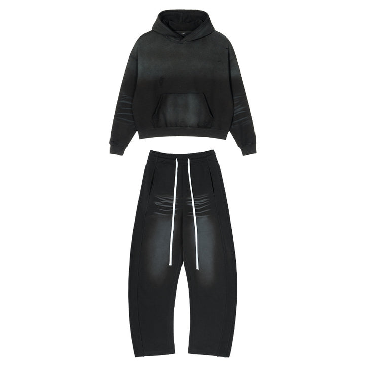 Men's Loose Distressed Sweatset with Cropped Hoodie and Baggy Jogging Pants Mune Fashion
