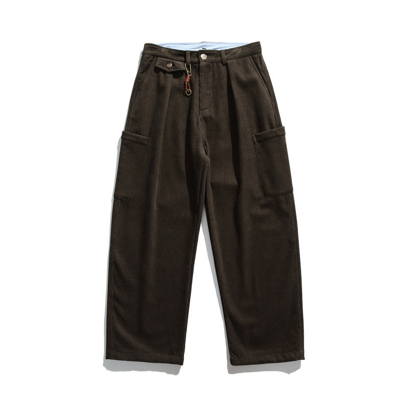 Men's Wide Corduroy Cargo Pants with Pleats, Applied Side Pockets and Relaxed Fit Mune Fashion