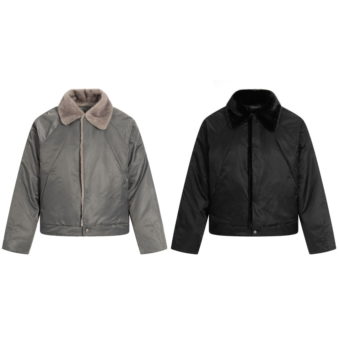 Women's Short Cut Quilted Blouson with Woven Fur Collar Mune Fashion