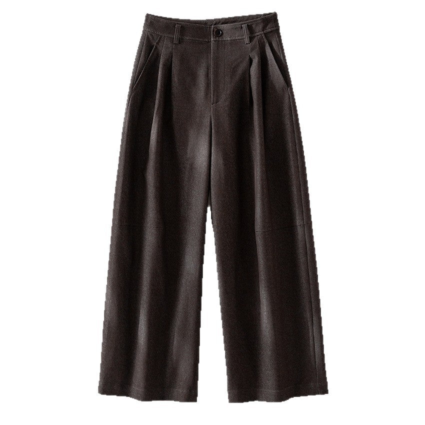 Women's Wide Pleated Trousers with High Waist and Cropped Cut Mune Fashion