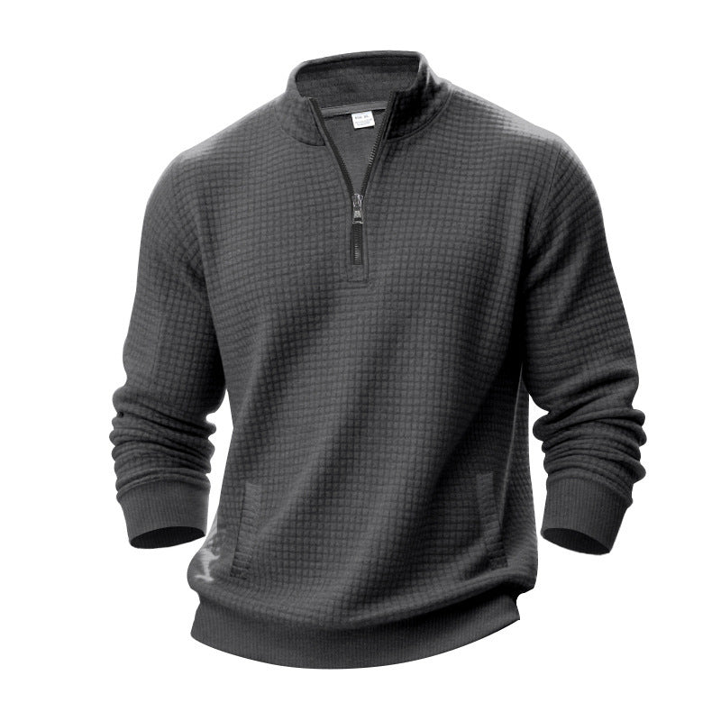 Men's structured half-zip waffle knit pullover with stand-up collar Mune Fashion