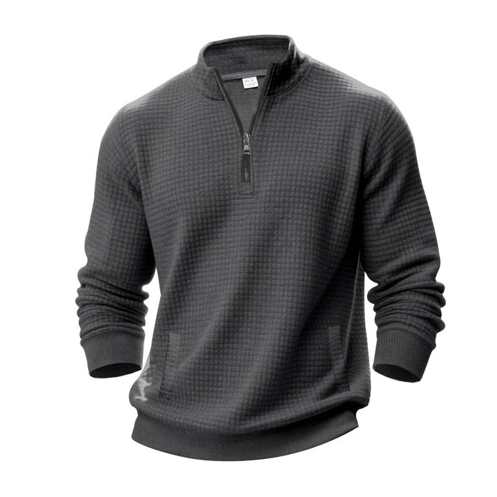 Men's structured half-zip waffle knit pullover with stand-up collar Mune Fashion