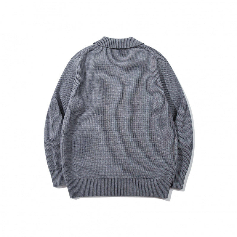 Men's fine-knit polo sweater with shirt collar, button placket, and ribbed hem Mune Fashion