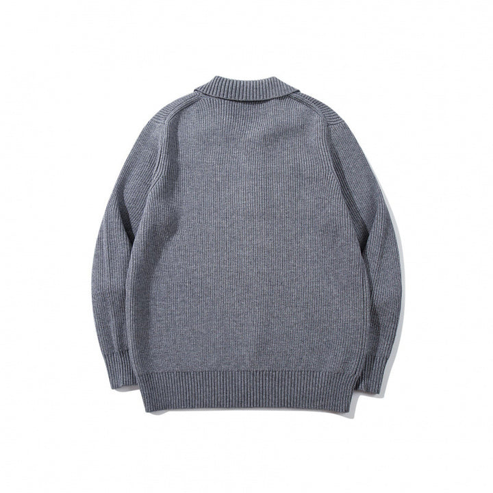Men's fine-knit polo sweater with shirt collar, button placket, and ribbed hem Mune Fashion