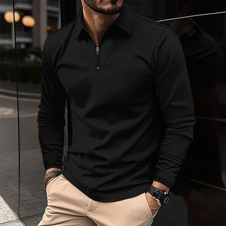 Men's long-sleeve half-zip shirt with shirt collar, fine structure and elastic cotton blend Mune Fashion