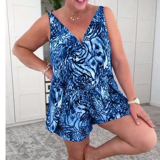Ladies casual overall with colorful animal pattern Mune Fashion