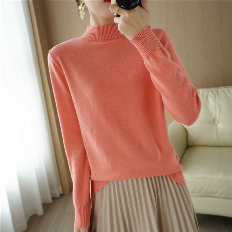 Women's Lightweight Short-Cut Stand Collar Sweater Made of Fine Knitting with Extended Ribbed Cuffs Mune Fashion