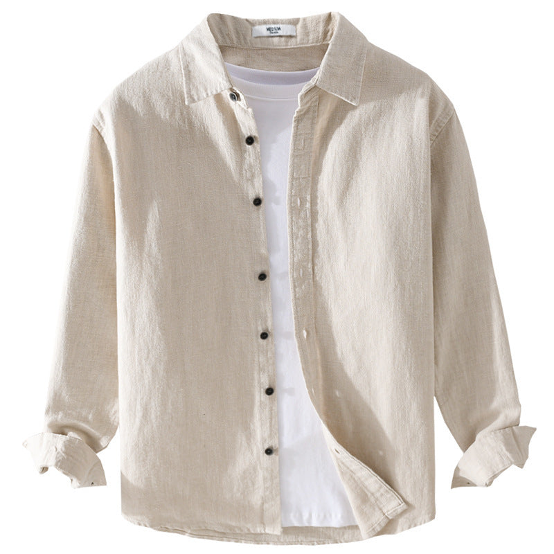 Men's Relaxed-Fit Linen Shirt with Continuous Button Placket and Shirt Collar Mune Fashion