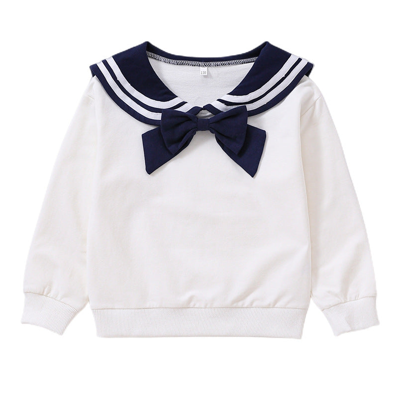 Girls sweatshirt with maritime collar and decorative bow detail Mune Fashion