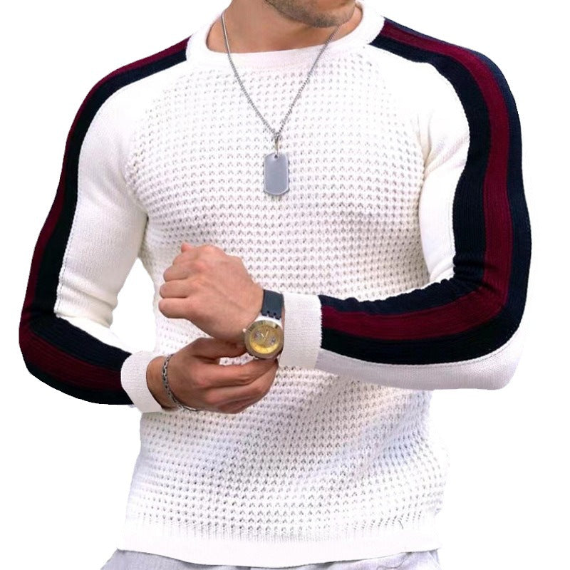 Men's structure knit pullover with raglan sleeves and contrast stripes Mune Fashion