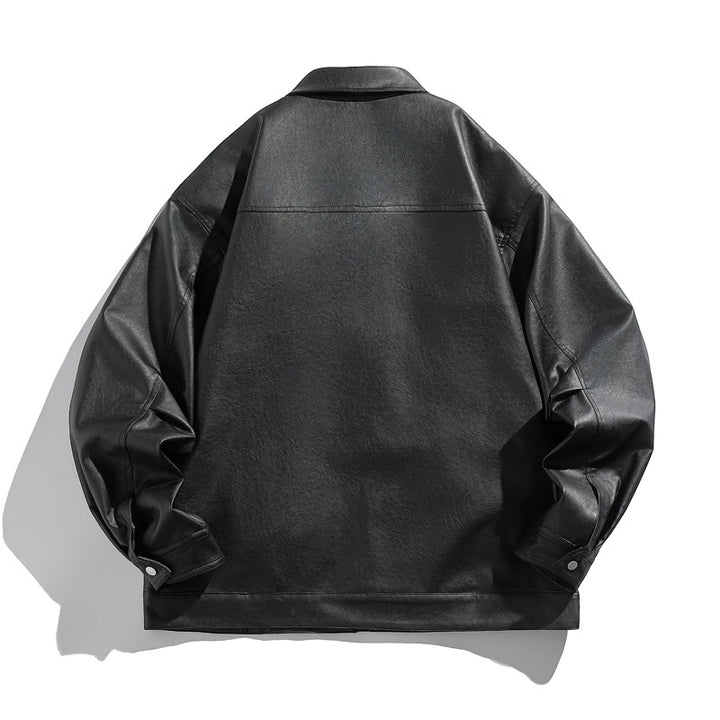 Men's short-cut boxy faux leather jacket with high collar and zipper chest pockets Mune Fashion