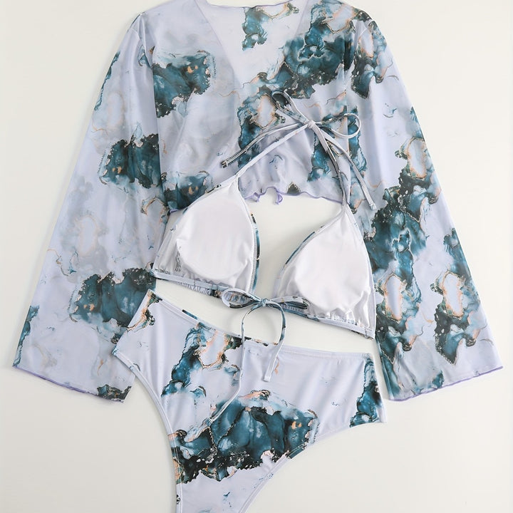 Women Bikini Set with Transparent Blouse Mune Fashion