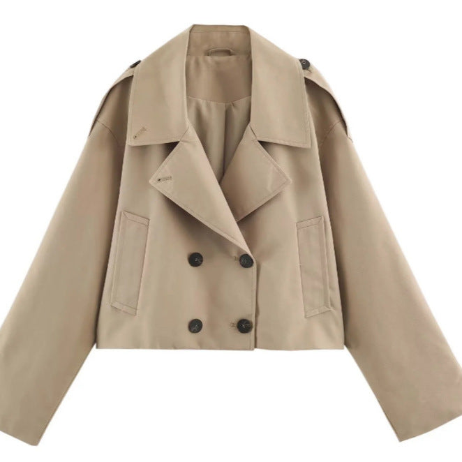 Women's short trench-style jacket with boxy silhouette and double-breasted button placket Mune Fashion