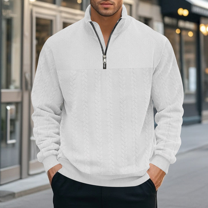 Men's structured half-zip knit pullover with stand-up collar and cable pattern Mune Fashion