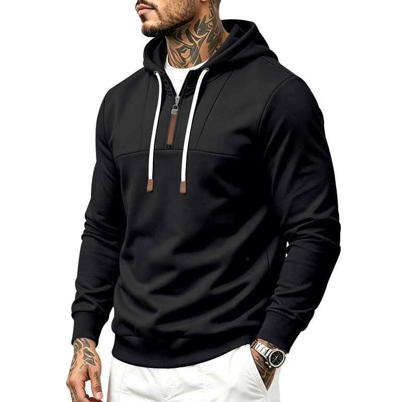 Men's Modern Half-Zip Hoodie made of French Terry with decorative tab and drawstring Mune Fashion