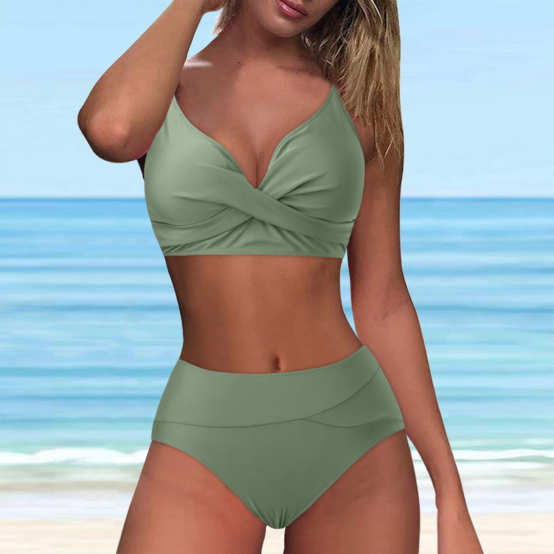 Women's High-Waisted Bikini Set with Sophisticated Twist Top Mune Fashion