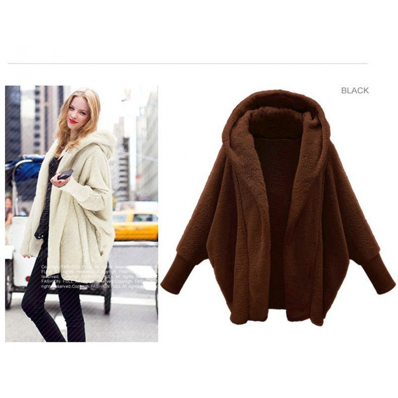 Women's Cozy Oversized Hoodie Cardigan made of Teddy Fleece with Bat Sleeves Mune Fashion
