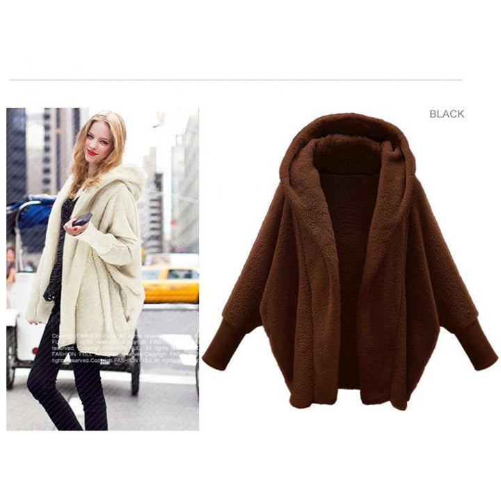 Women's Cozy Oversized Hoodie Cardigan made of Teddy Fleece with Bat Sleeves Mune Fashion