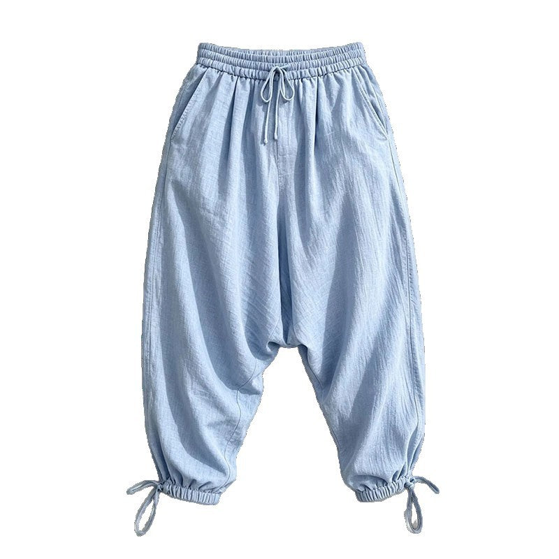 Men's Loose Linen Harem Pants with Elastic Waistband and Adjustable Ankle Cuffs Mune Fashion
