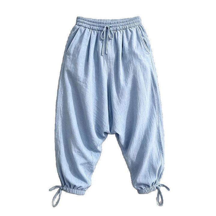 Men's Loose Linen Harem Pants with Elastic Waistband and Adjustable Ankle Cuffs Mune Fashion